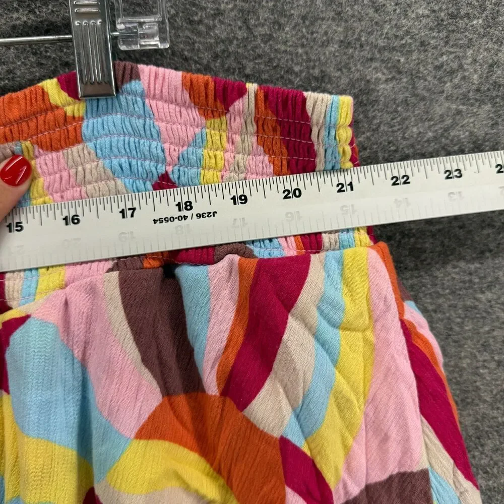 Torrid Shorts Women 4 Pink Geometric Chino Ruffle High Rise Elastic Waist Lined - Picture 4 of 9